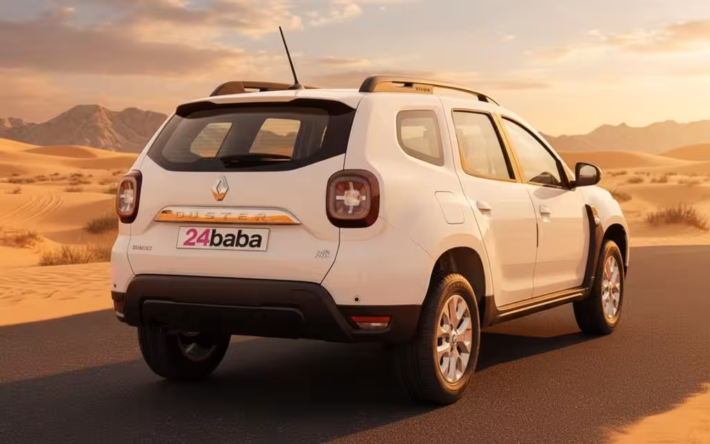 Renault Duster 2025 White rear view showing taillights – rental in Dubai