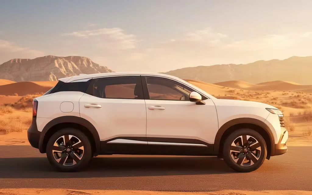 Nissan Kicks 2025 White side profile – rental in Dubai