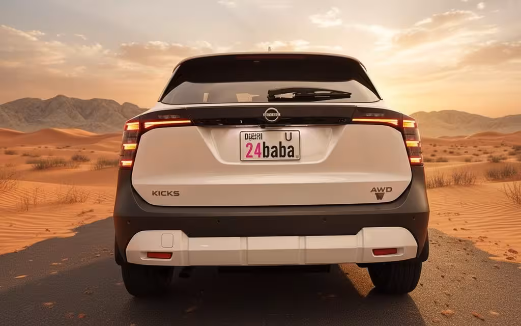 Nissan Kicks 2025 White rear view showing taillights – rental in Dubai
