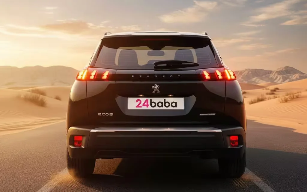 Peugeot 2008 2023 Black rear view showing taillights – rental in Dubai