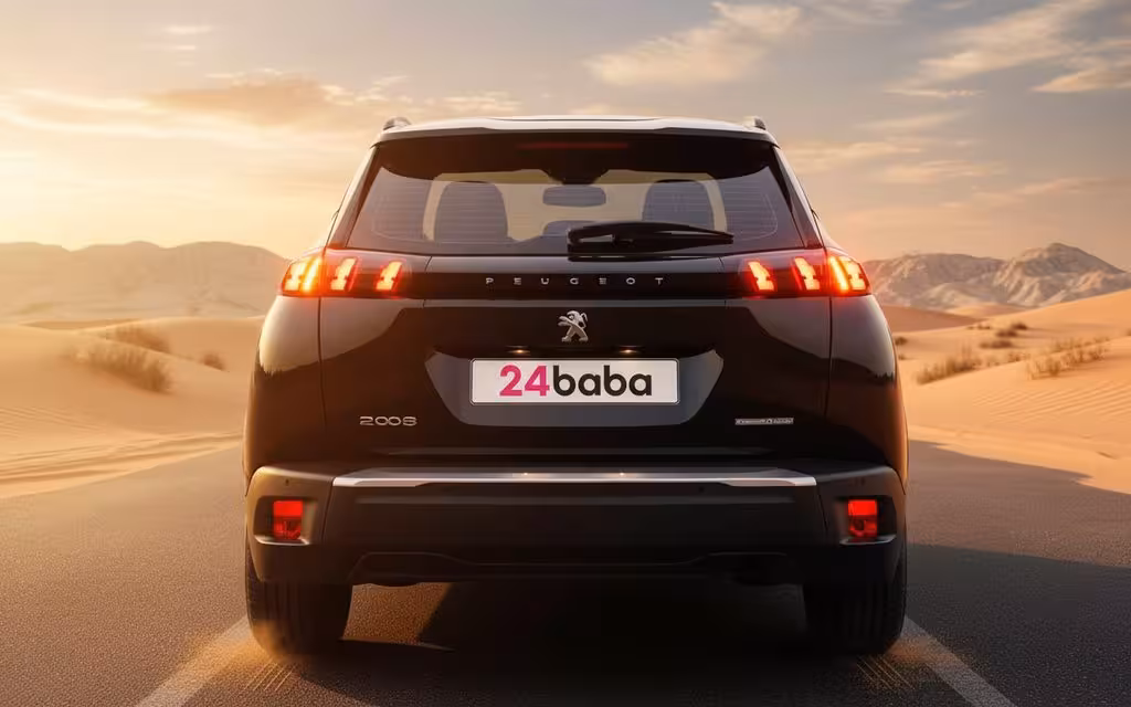 Peugeot 2008 2023 Black rear view showing taillights – rental in Dubai