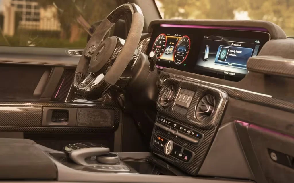 Mercedes G63 2023 interior view showing trim – rental in Dubai