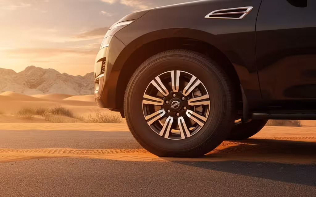 Nissan Patrol 2022 alloy wheel close up – rental in Dubai