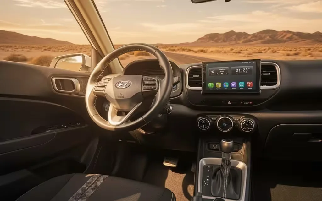 Hyundai Venue 2023 dashboard and infotainment – rental in Dubai