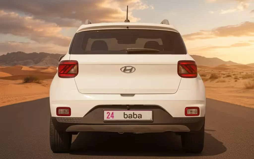 Hyundai Venue 2023 White rear view showing taillights – rental in Dubai