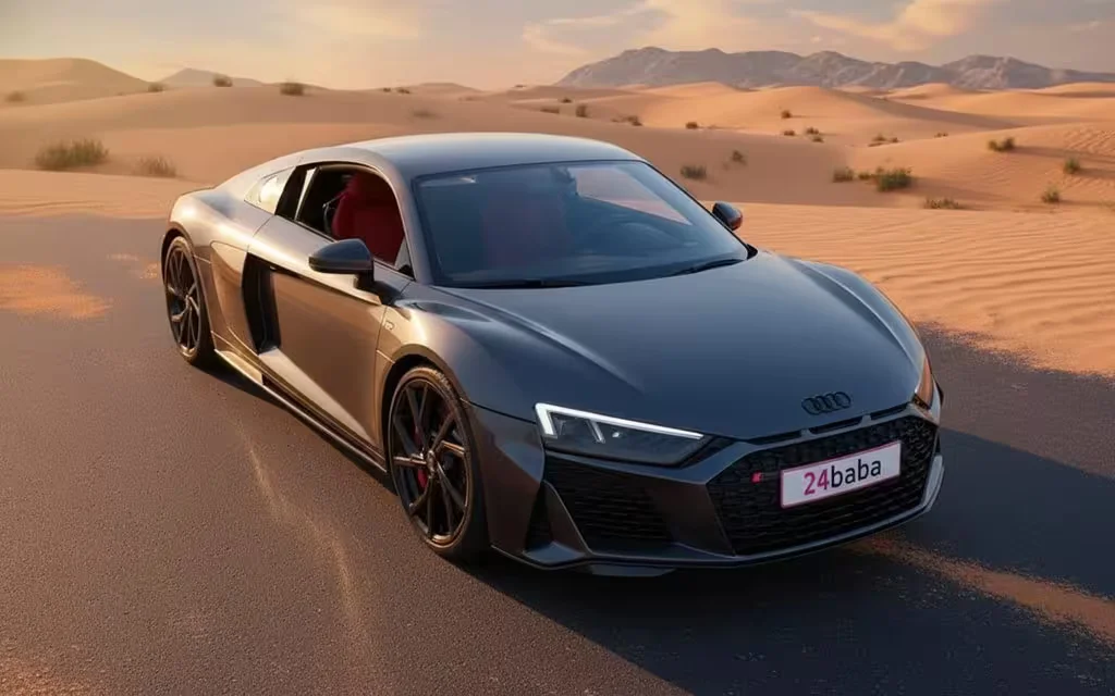 Audi R8 2023 Grey front view with headlights