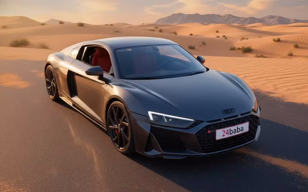 Audi R8 2023 Grey front view with headlights