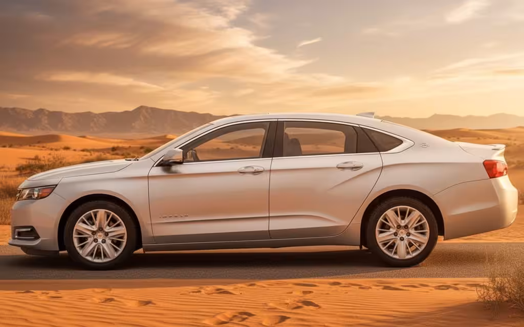 Chevrolet Impala 2025 Silver side profile – rental in Dubai