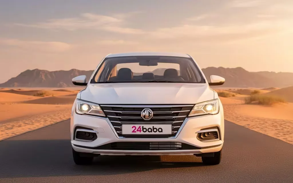Mg 5 2023 White front view with headlights – rental in Dubai