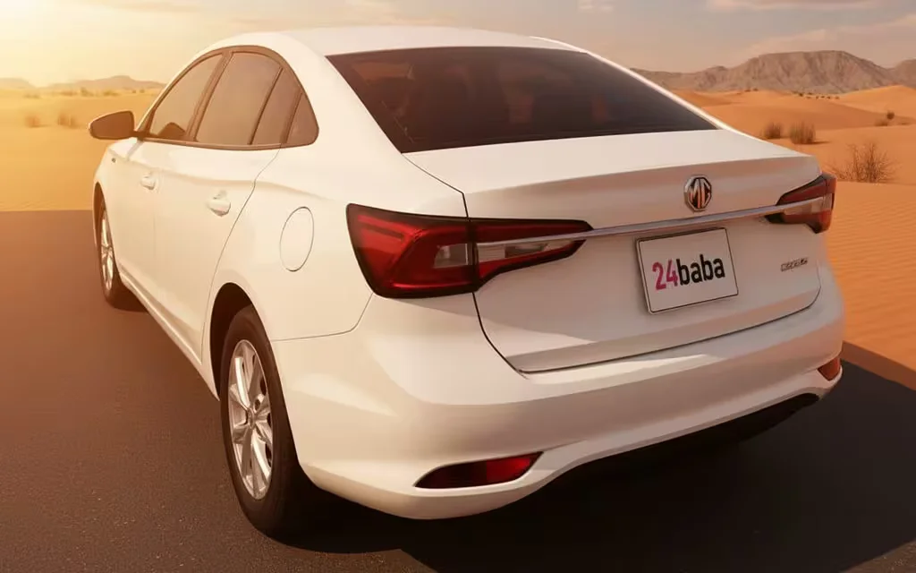 Mg 5 2023 White rear view showing taillights – rental in Dubai