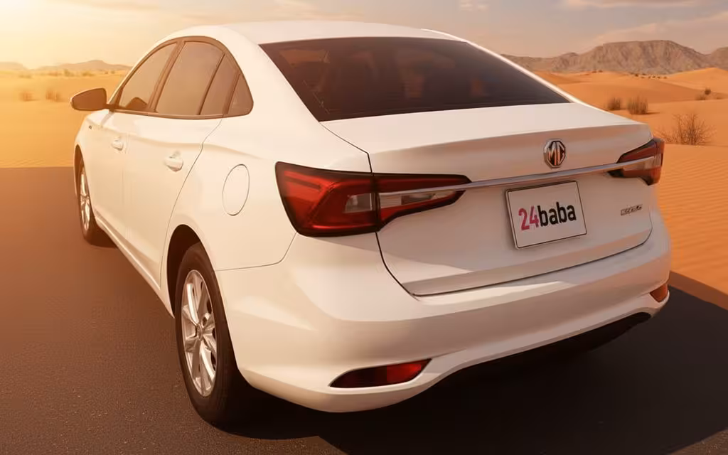 Mg 5 2023 White rear view showing taillights – rental in Dubai