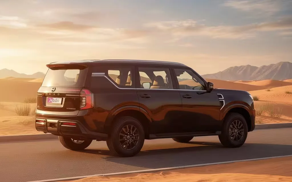 Nissan Patrol 2025 Black rear view showing taillights – rental in Dubai