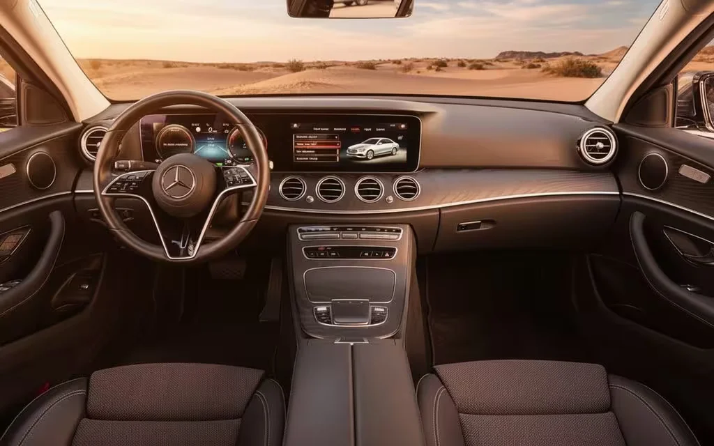 Mercedes E200 2022 interior view showing trim – rental in Dubai