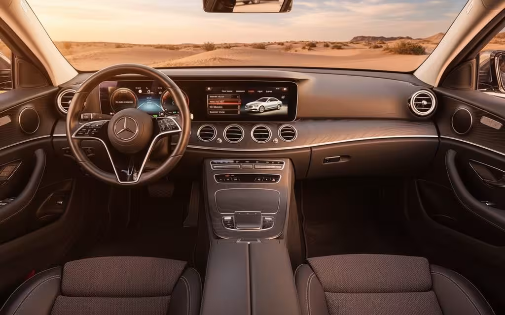 Mercedes E200 2022 interior view showing trim – rental in Dubai