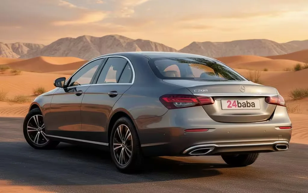Mercedes E200 2022 Silver rear view showing taillights – rental in Dubai