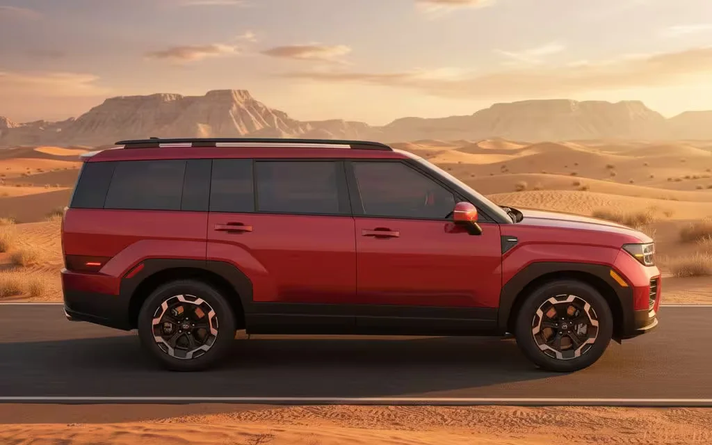 Hyundai SantaFe 2024 Red side profile – rental in Dubai