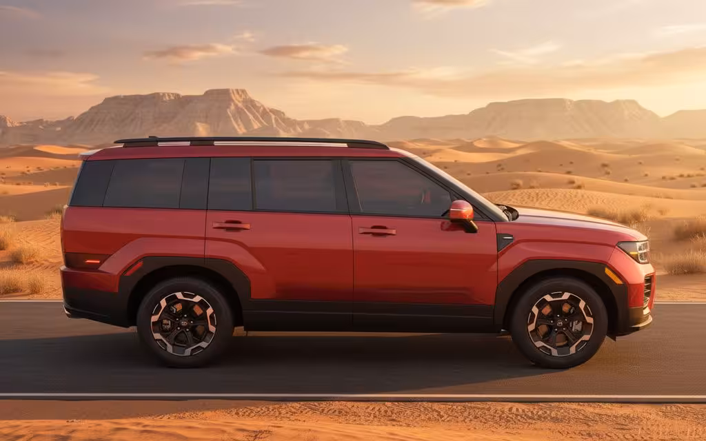 Hyundai SantaFe 2024 Red side profile – rental in Dubai