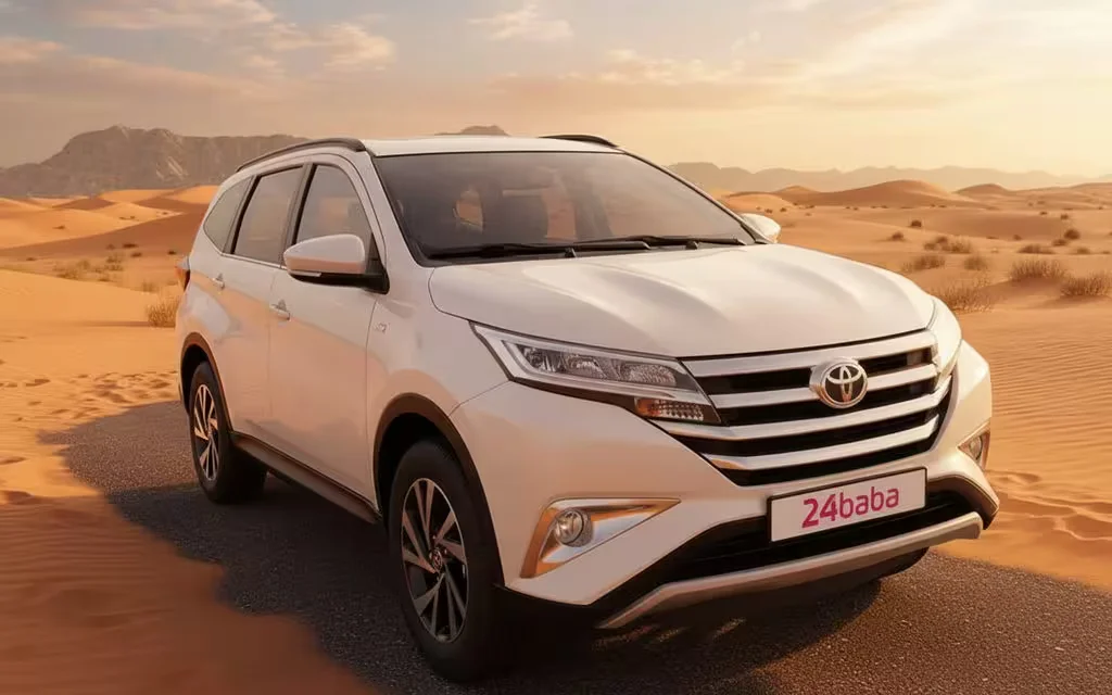 Toyota Rush 2025 White front view with headlights – rental in Dubai