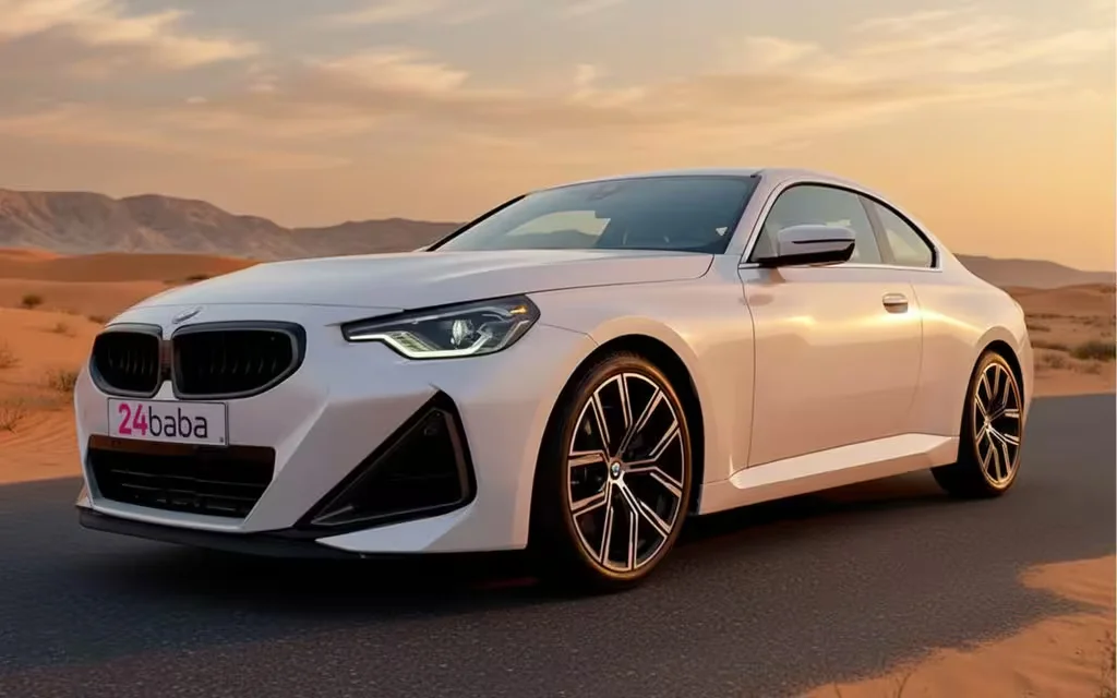 Bmw 230 2023 White front view with headlights – rental in Dubai