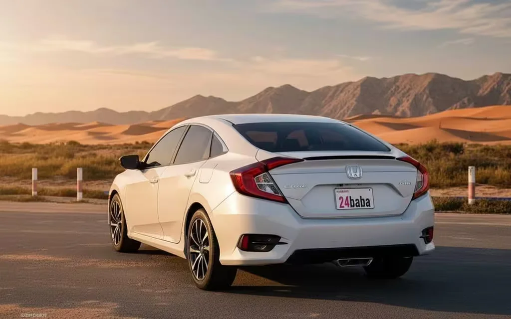 Honda Civic 2021 White rear view showing taillights – rental in Dubai