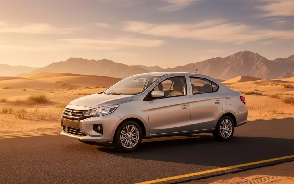 Mitsubishi Attrage 2025 Grey rear view showing taillights – rental in Dubai