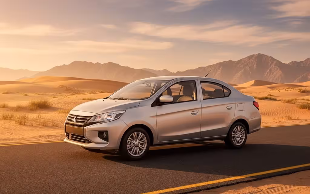 Mitsubishi Attrage 2025 Grey rear view showing taillights – rental in Dubai