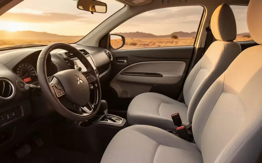 Mitsubishi Attrage 2025 interior view showing trim – rental in Dubai