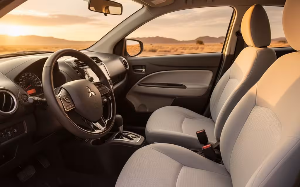 Mitsubishi Attrage 2025 interior view showing trim – rental in Dubai