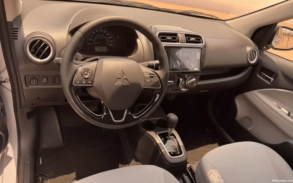 Mitsubishi Attrage 2025 interior view showing trim – rental in Dubai