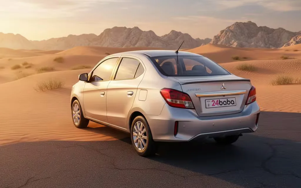 Mitsubishi Attrage 2025 Grey rear view showing taillights – rental in Dubai