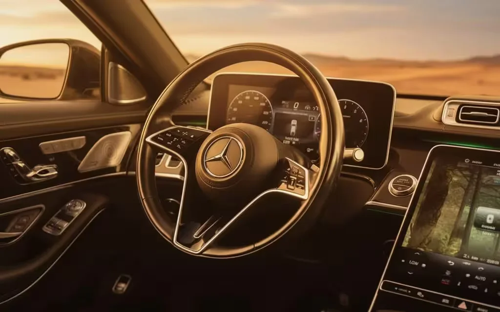 Mercedes S500 2023 interior view showing trim – rental in Dubai