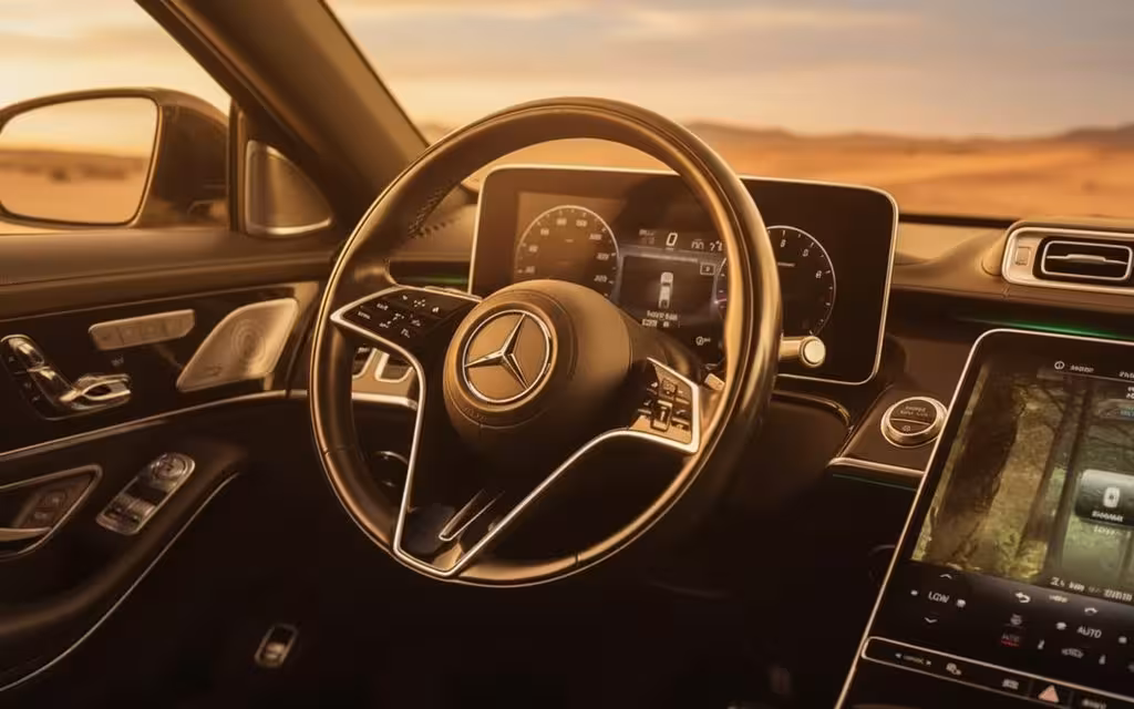 Mercedes S500 2023 interior view showing trim – rental in Dubai