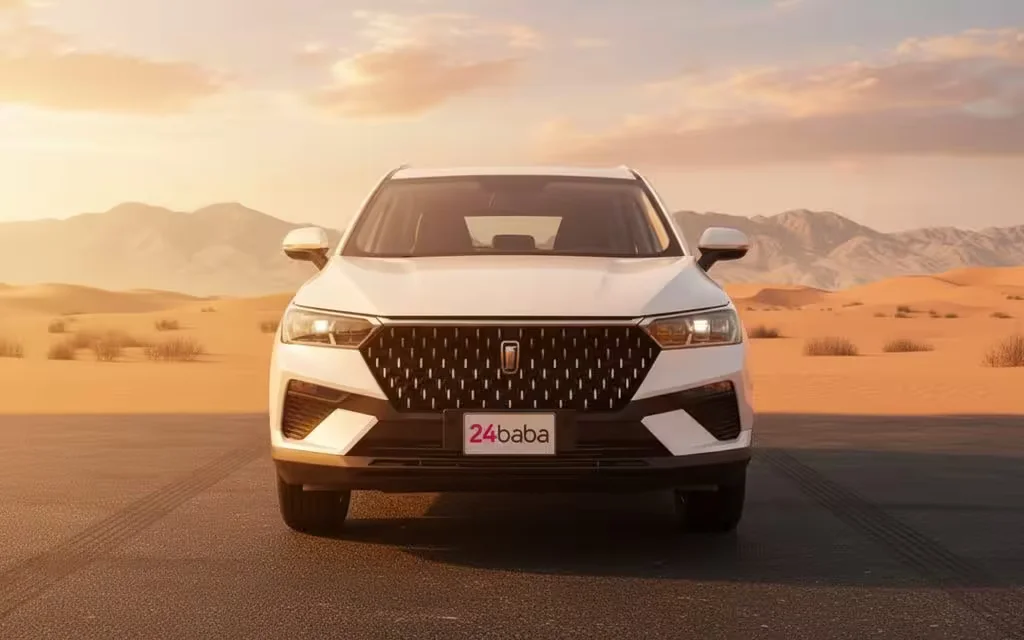 Bestune T77 2024 White front view with headlights – rental in Dubai