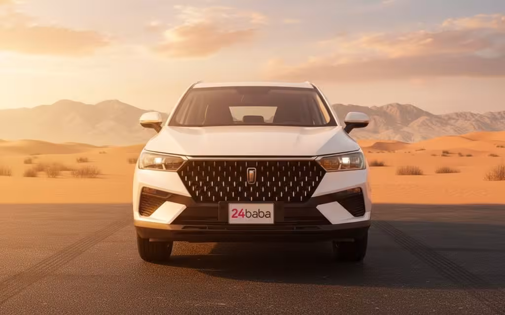 Bestune T77 2024 White front view with headlights – rental in Dubai