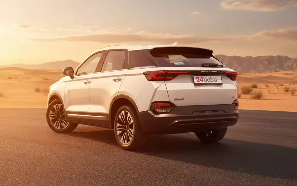 Bestune T77 2024 White rear view showing taillights – rental in Dubai