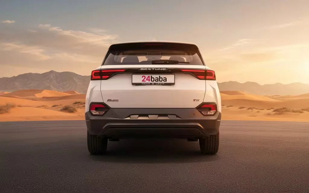 Bestune T77 2024 White rear view showing taillights – rental in Dubai