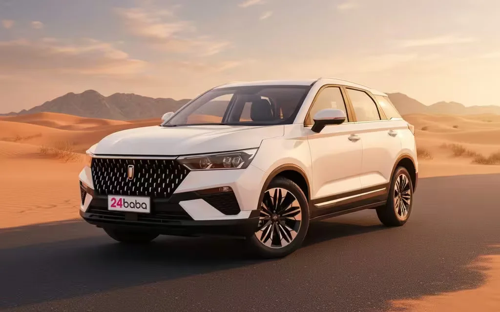 Bestune T77 2024 White front view with headlights – rental in Dubai