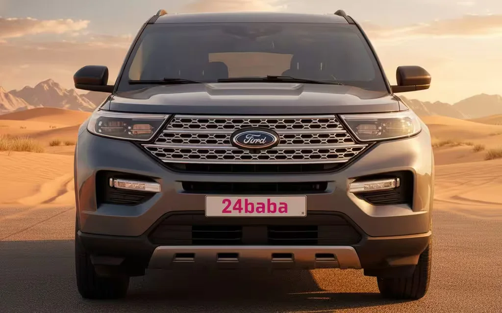 Ford Explorer 2021 Grey front view with headlights – rental in Dubai
