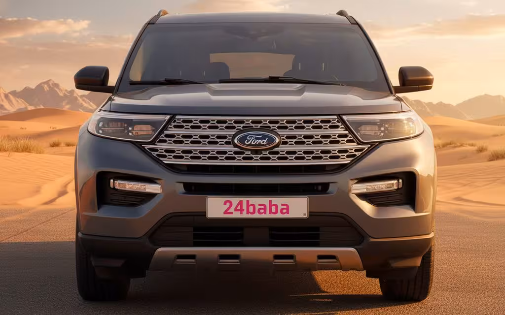 Ford Explorer 2021 Grey front view with headlights – rental in Dubai