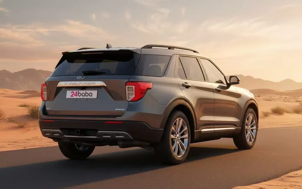 Ford Explorer 2021 Grey rear view showing taillights – rental in Dubai