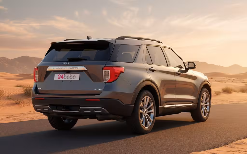 Ford Explorer 2021 Grey rear view showing taillights – rental in Dubai