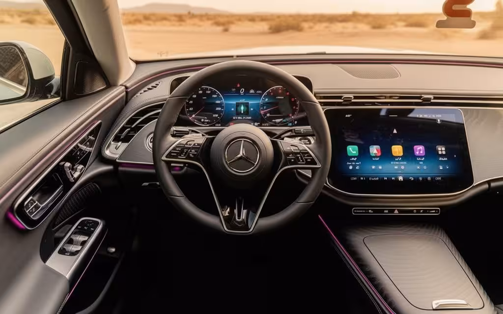 Mercedes E200 2025 interior view showing trim – rental in Dubai