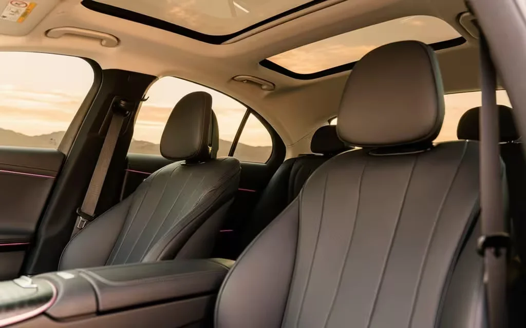 Mercedes E200 2025 leather seats and cabin – rental in Dubai
