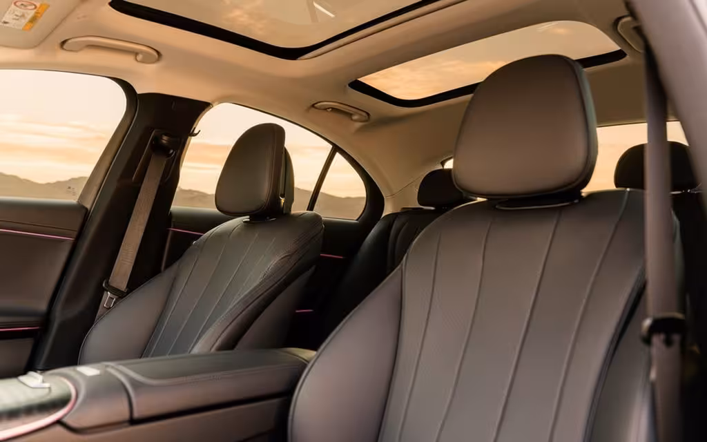 Mercedes E200 2025 leather seats and cabin – rental in Dubai