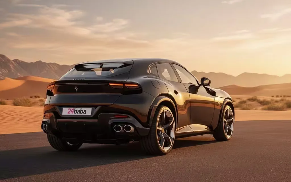 Ferrari Purosangue 2024 Black rear view showing taillights – rental in Dubai