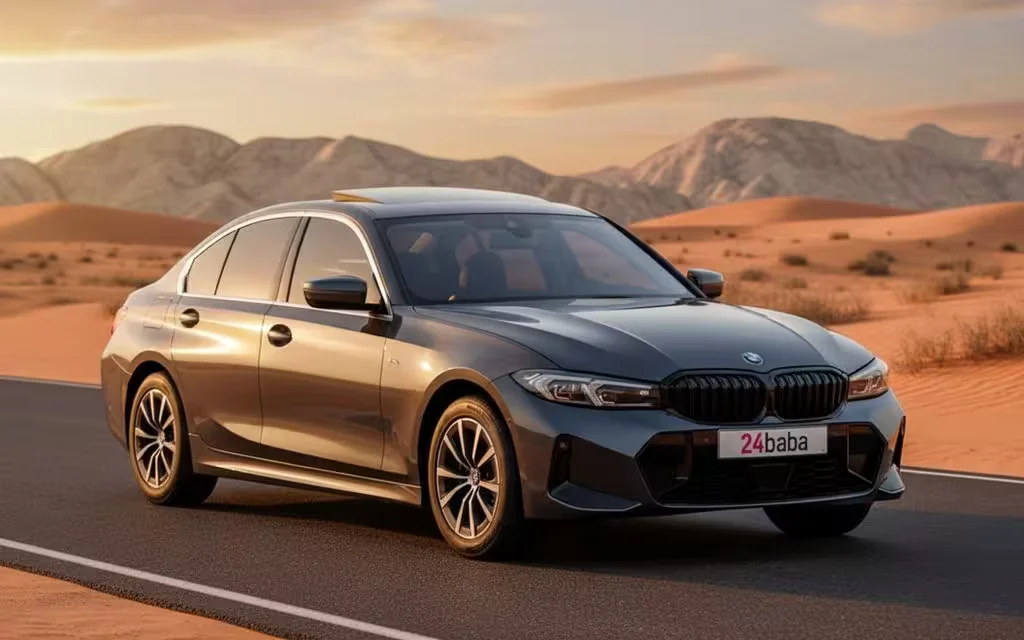 Bmw 320 2022 Grey front view with headlights – rental in Dubai