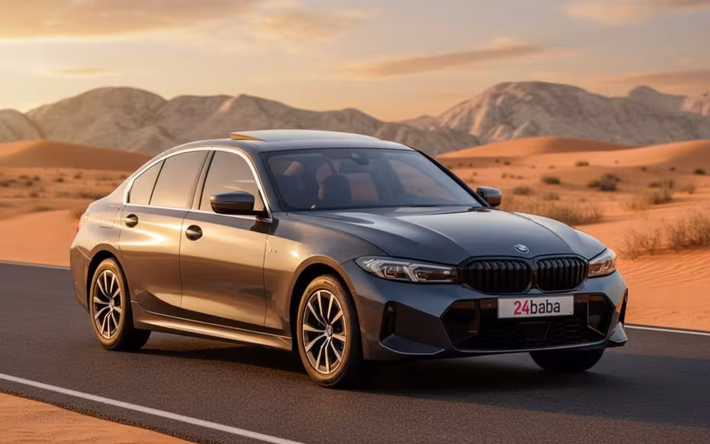 Bmw 320 2022 Grey front view with headlights – rental in Dubai