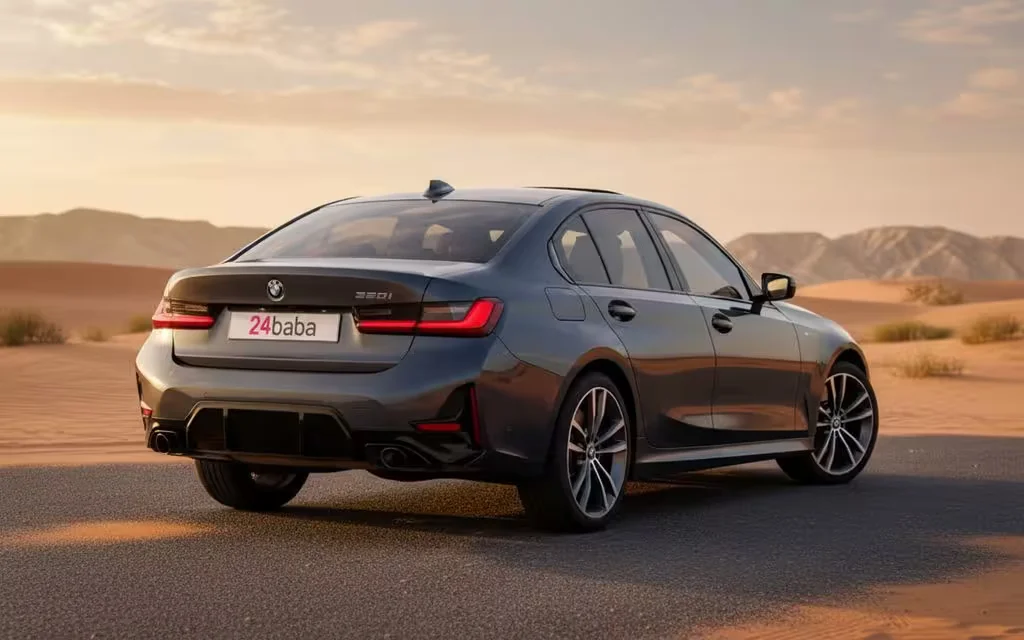 Bmw 320 2022 Grey rear view showing taillights – rental in Dubai