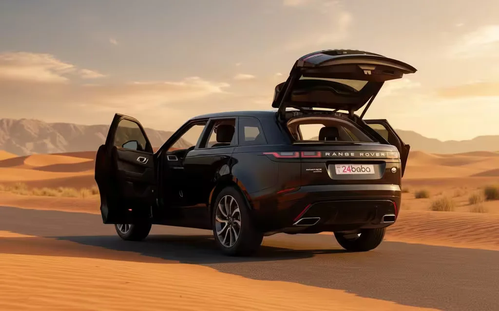 LandRover RangeRoverVelar 2020 Black rear view showing taillights – rental in Dubai