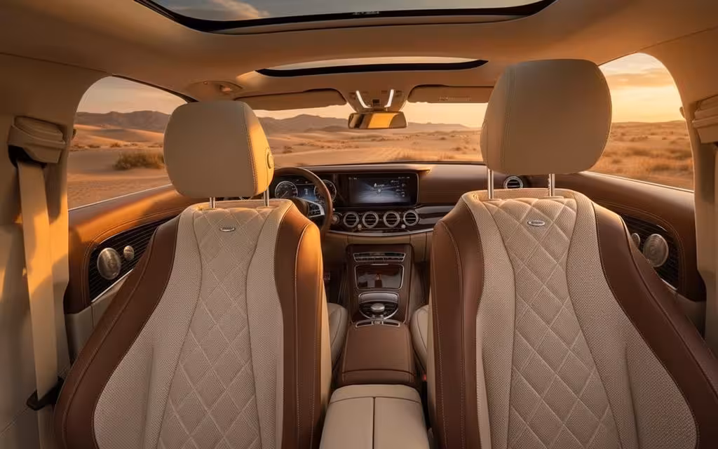 Mercedes E450 2021 leather seats and cabin – rental in Dubai